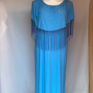 Curations Caravan long blue tassel dress size Lg